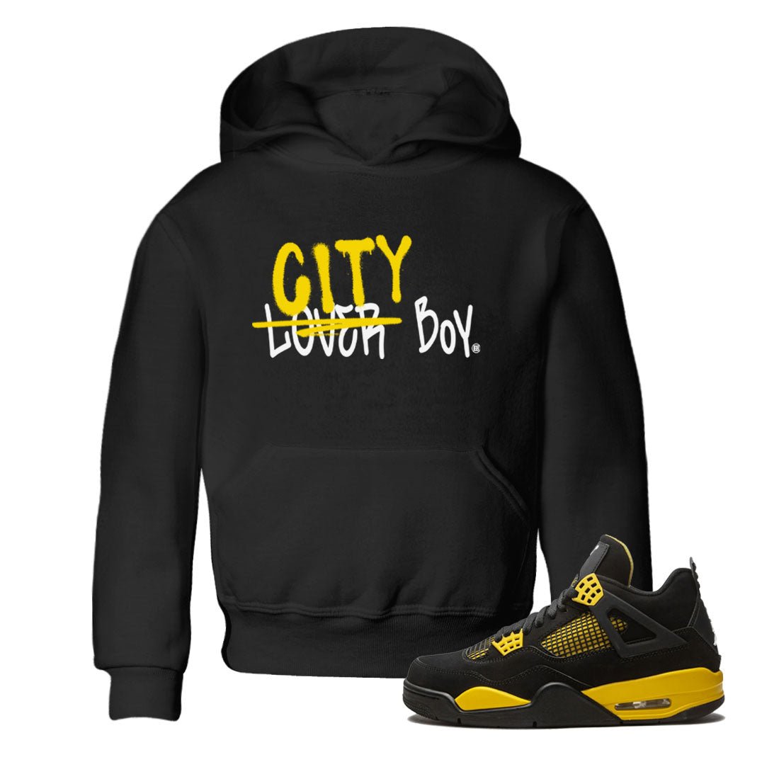 Air Jordan 4 Thunder Sneaker Match Tees Loser X City Boy Sneaker Tees Air Jordan 4 Retro Thunder Tee Kids Shirts Black 1