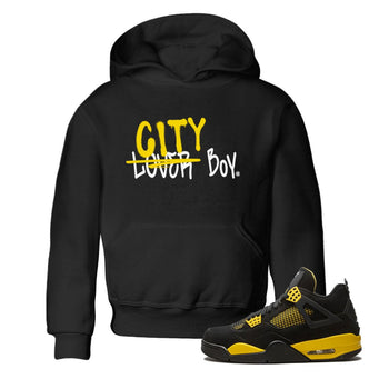 Air Jordan 4 Thunder Sneaker Match Tees Loser X City Boy Sneaker Tees Air Jordan 4 Retro Thunder Tee Kids Shirts Black 1