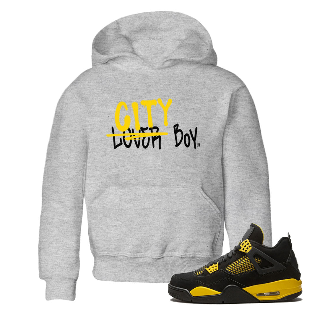 Air Jordan 4 Thunder Sneaker Match Tees Loser X City Boy Sneaker Tees Air Jordan 4 Retro Thunder Tee Kids Shirts Heather Grey 1