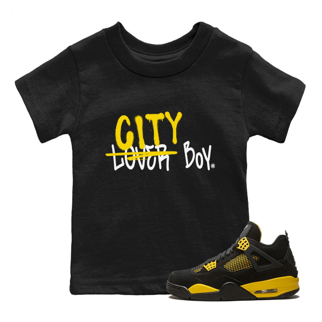 Air Jordan 4 Thunder Sneaker Match Tees Loser X City Boy Sneaker Tees Air Jordan 4 Retro Thunder Tee Kids Shirts Black 1