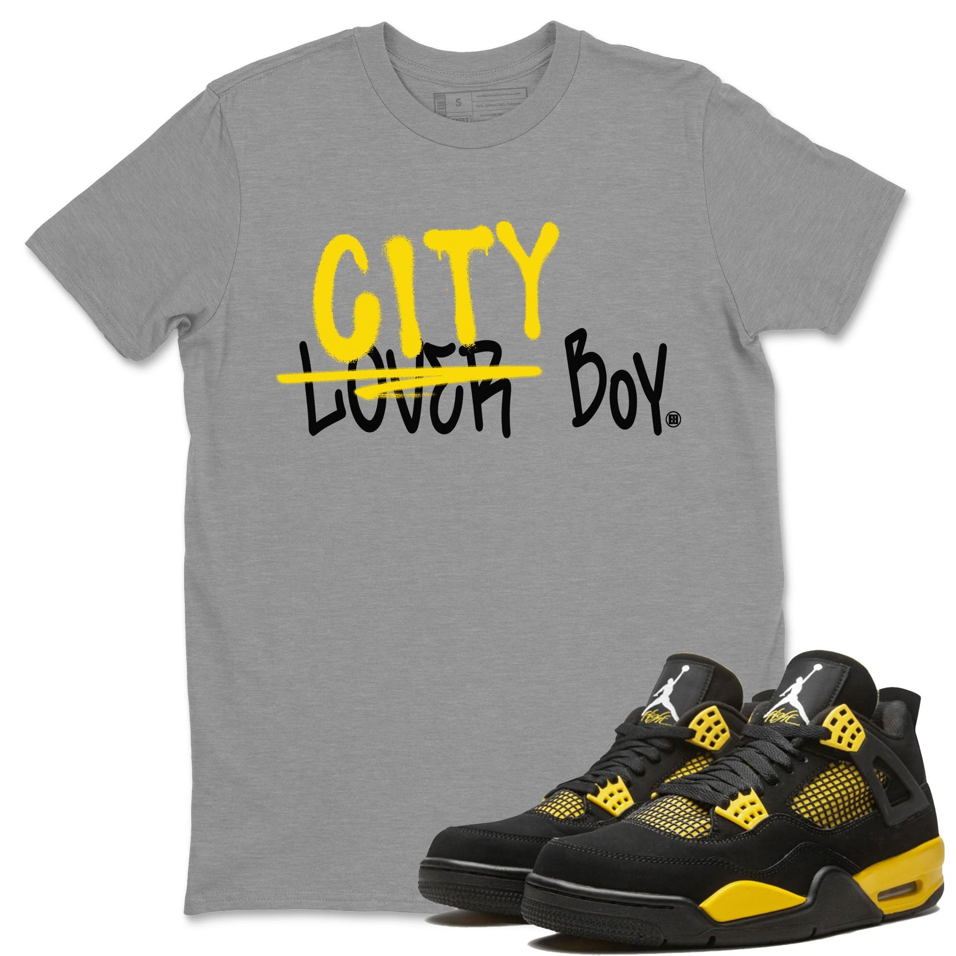 Air Jordan 4 Thunder Sneaker Match Tees Loser X City Boy Sneaker Tees Air Jordan 4 Retro Thunder Tee Unisex Shirts Heather Grey 1