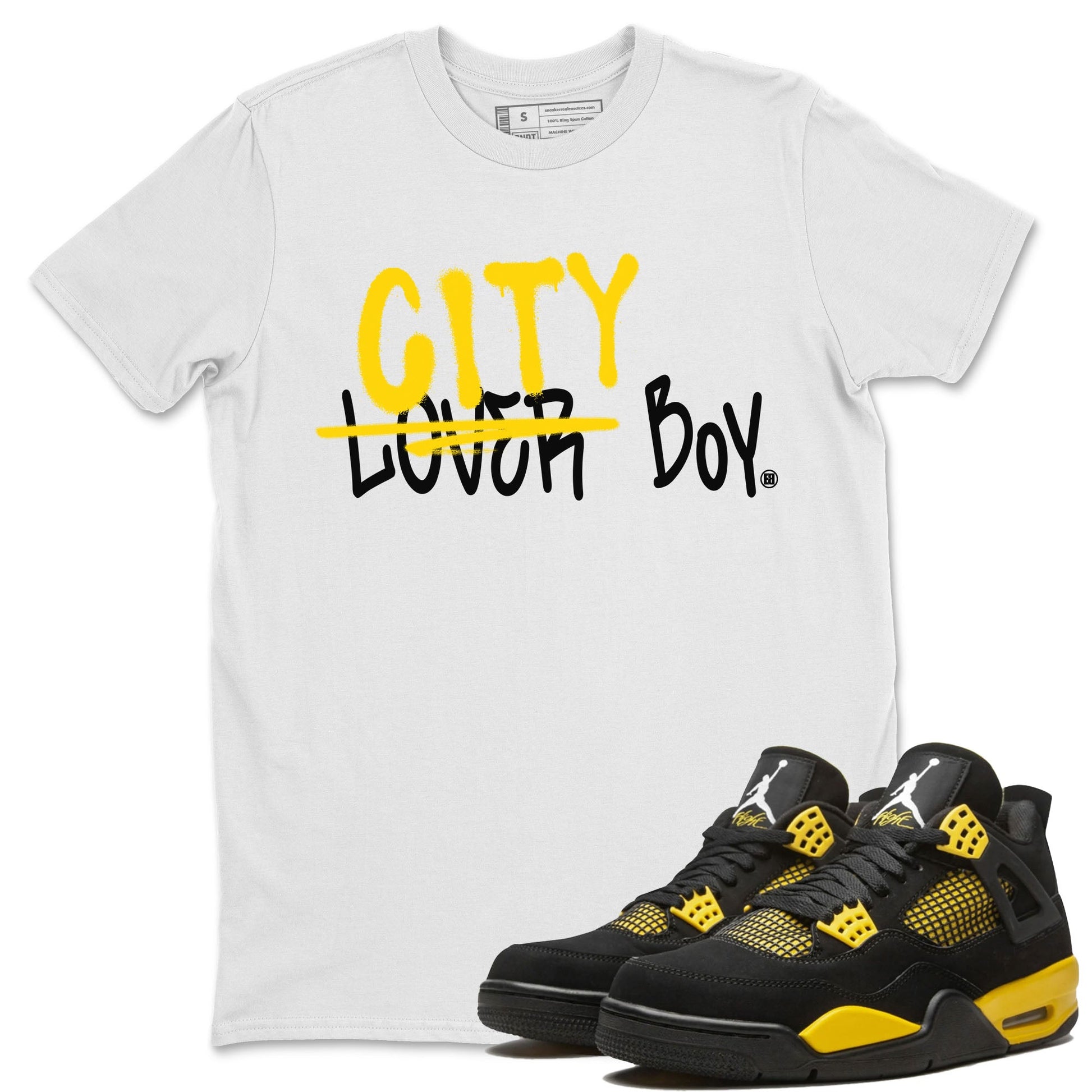 Air Jordan 4 Thunder Sneaker Match Tees Loser X City Boy Sneaker Tees Air Jordan 4 Retro Thunder Tee Unisex Shirts White 1