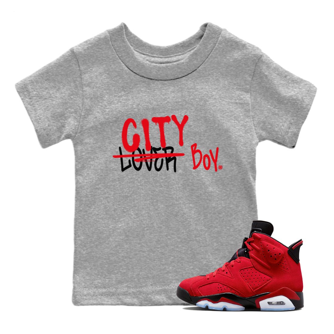 Air Jordan 6 Toro Bravo Sneaker Match Tees Loser X City Boy Sneaker Tees Air Jordan 6 Toro Tees Kids Shirts Heather Grey 1
