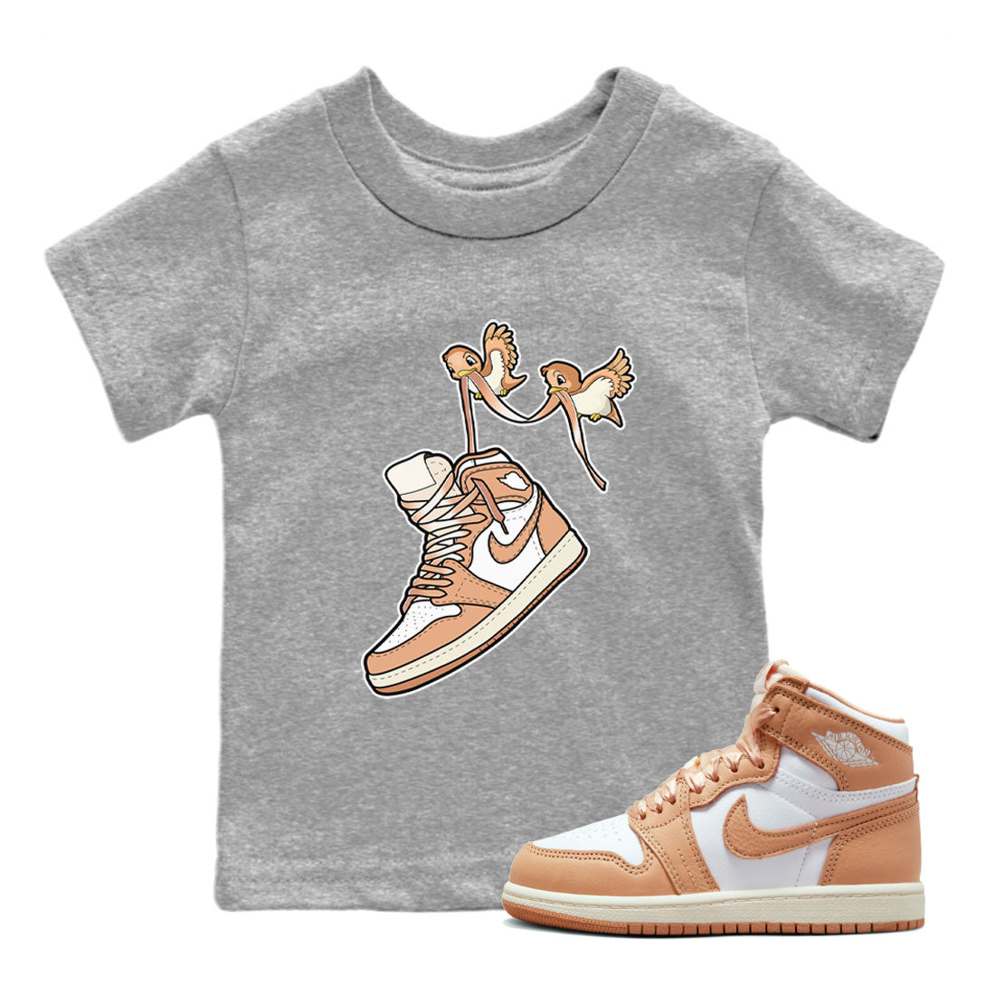 Air Jordan 1 High OG WMNS Praline shirt to match jordans Love Birds sneaker tees Air Jordan 1 Praline SNRT Sneaker Release Tees Baby Toddler Heather Grey 1 T-Shirt