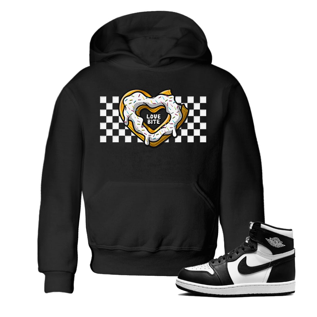 Air Jordan 1 Black White Sneaker Match Tees Love Bite Sneaker Tees Air Jordan 1 Black White Sneaker Release Tees Kids Shirts