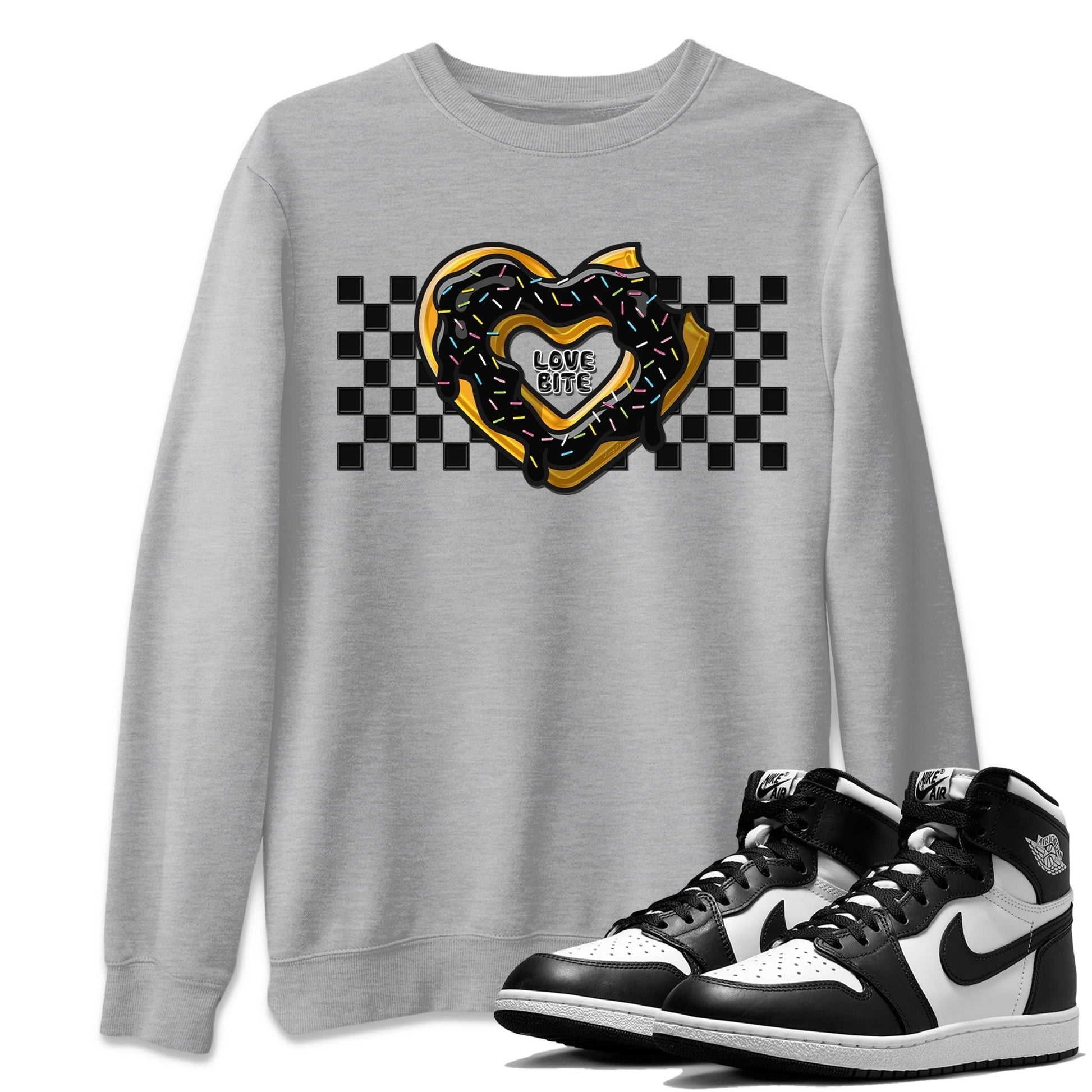 Air Jordan 1 Black White Sneaker Match Tees Love Bite Sneaker Tees Air Jordan 1 Black White Sneaker Release Tees Unisex Shirts