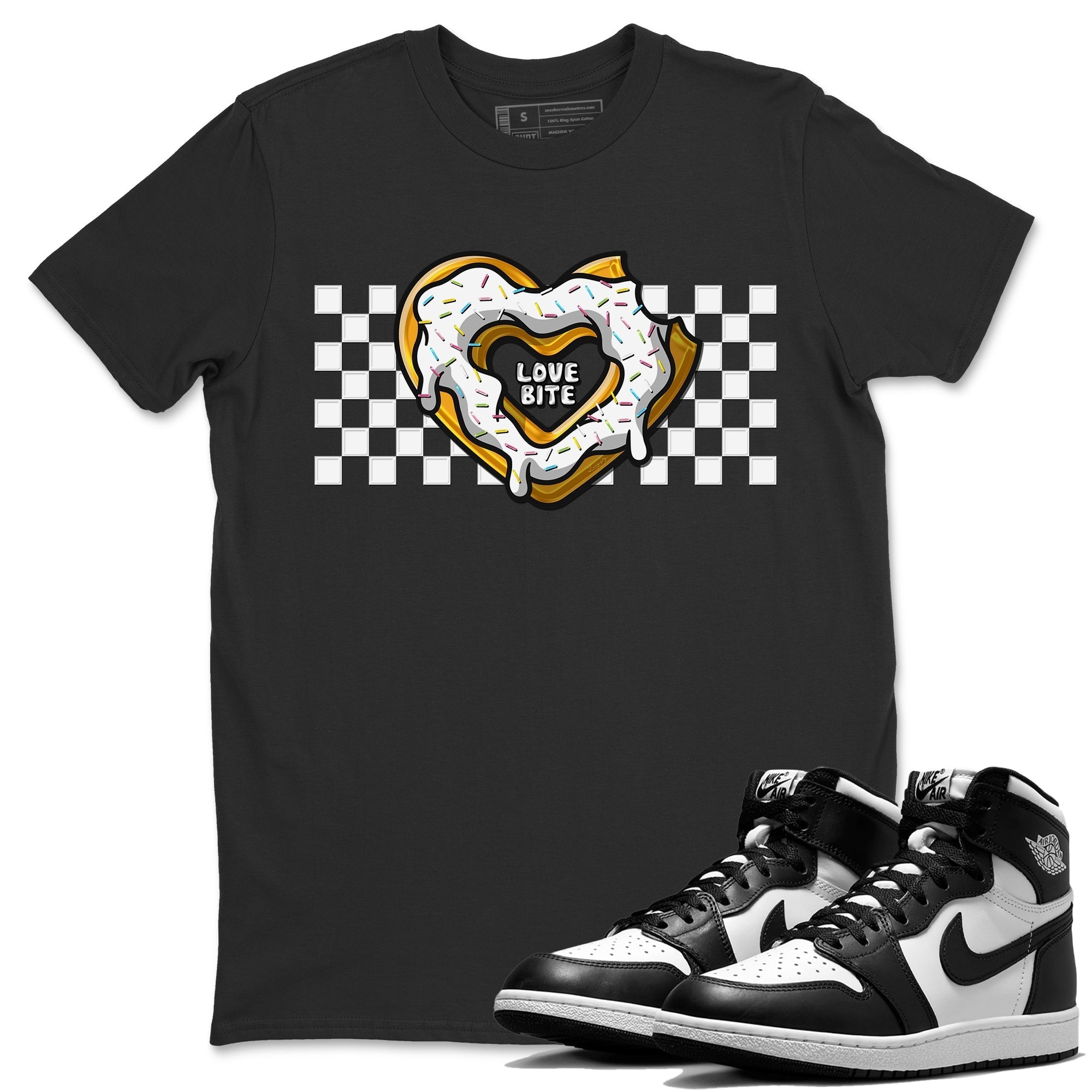 Air Jordan 1 Black White Sneaker Match Tees Love Bite Sneaker Tees Air Jordan 1 Black White Sneaker Release Tees Unisex Shirts