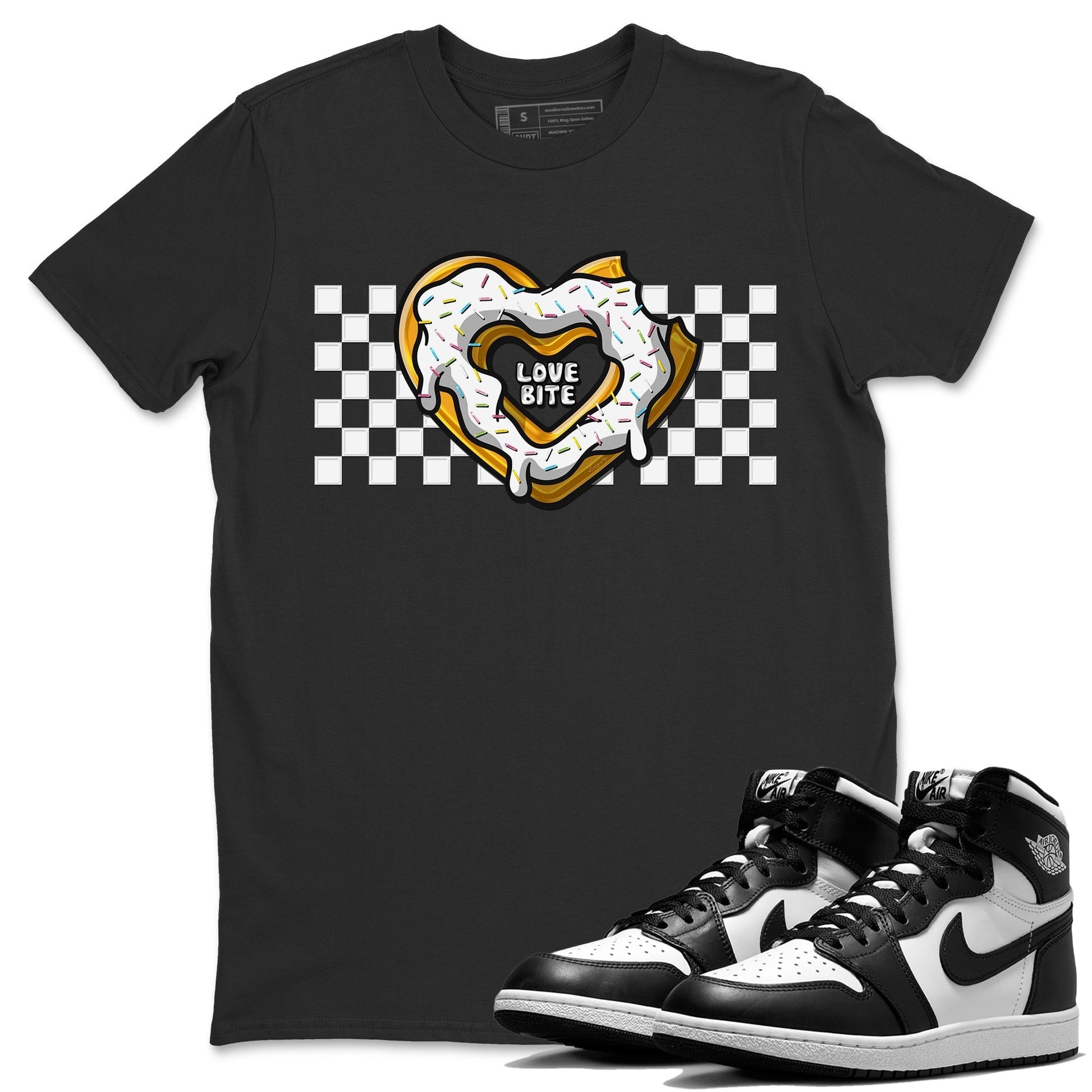 Air Jordan 1 Black White Sneaker Match Tees Love Bite Sneaker Tees Air Jordan 1 Black White Sneaker Release Tees Unisex Shirts