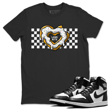 Air Jordan 1 Black White Sneaker Match Tees Love Bite Sneaker Tees Air Jordan 1 Black White Sneaker Release Tees Unisex Shirts