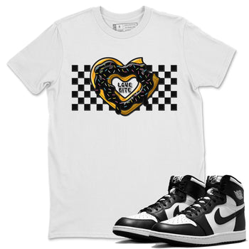 Air Jordan 1 Black White Sneaker Match Tees Love Bite Sneaker Tees Air Jordan 1 Black White Sneaker Release Tees Unisex Shirts