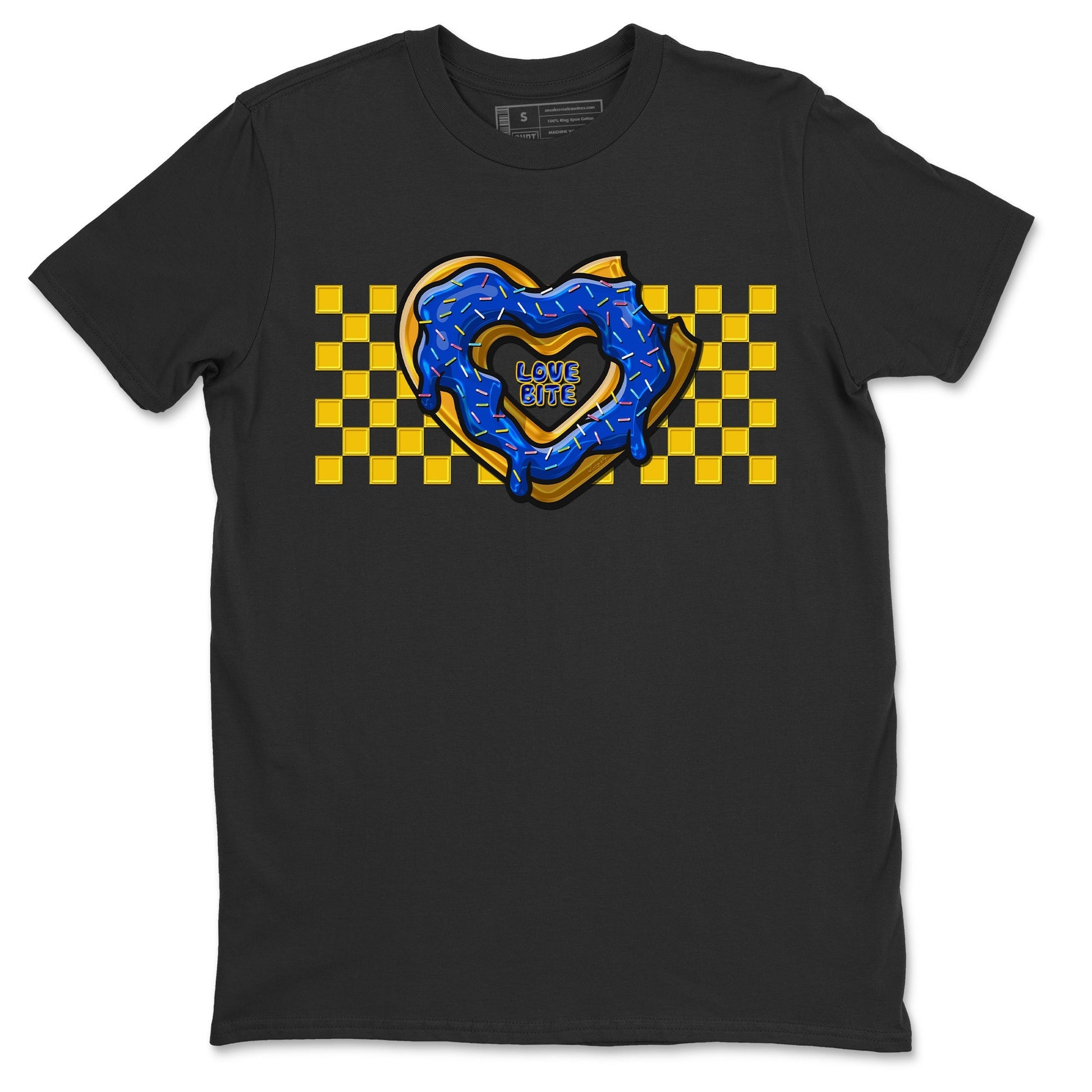 Jordan 1 Game Royal and Varsity Maize Sneaker Match Tees Love Bite Sneaker Tees Jordan 1 Game Royal and Varsity Maize Sneaker Release Tees Unisex Shirts