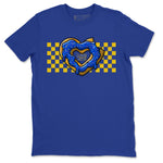 Jordan 1 Game Royal and Varsity Maize Sneaker Match Tees Love Bite Sneaker Tees Jordan 1 Game Royal and Varsity Maize Sneaker Release Tees Unisex Shirts