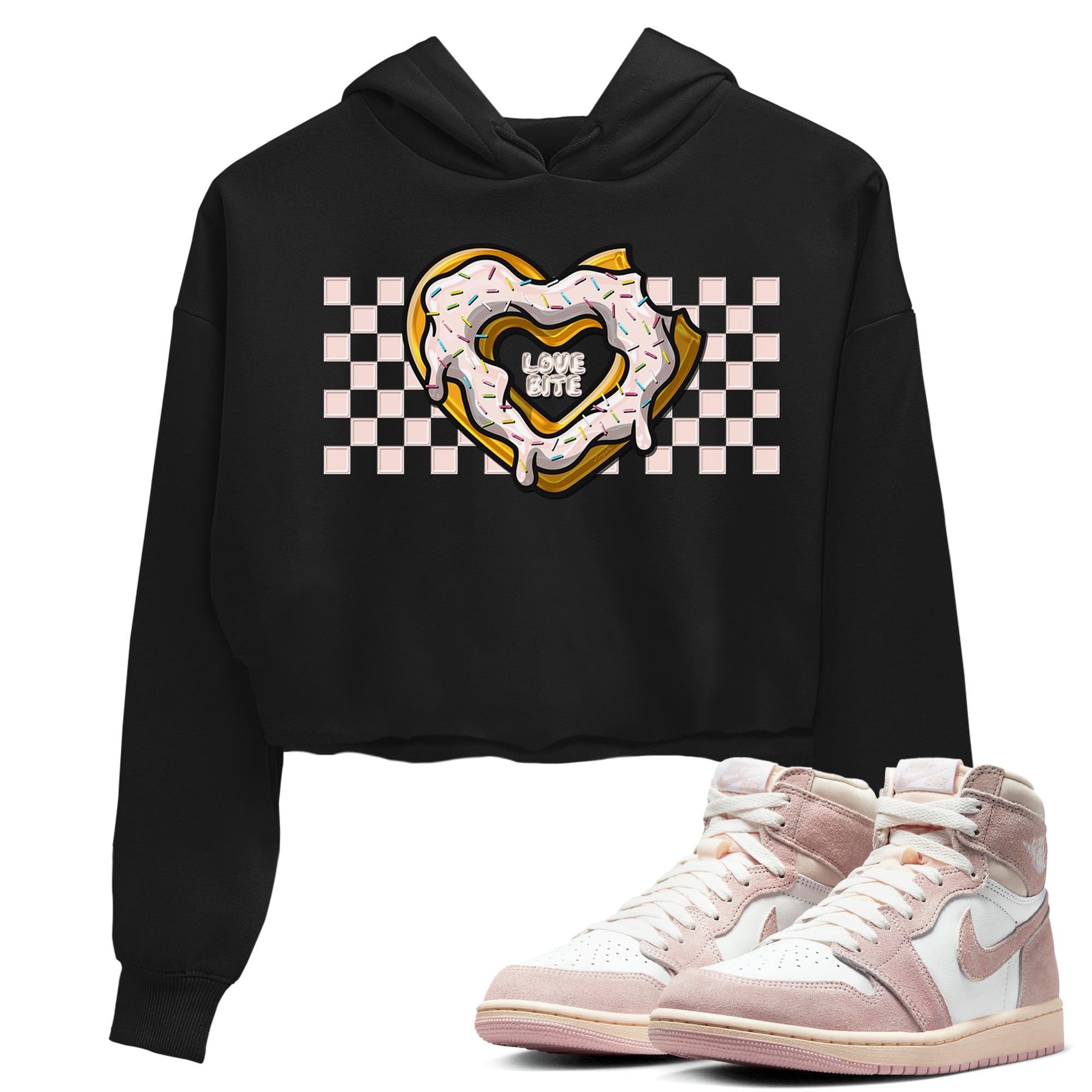 Air Jordan 1 Washed Pink Sneaker Match Tees Love Bite Sneaker Tees AJ1 Washed Pink Sneaker Release Tees Women's Shirts Black 1