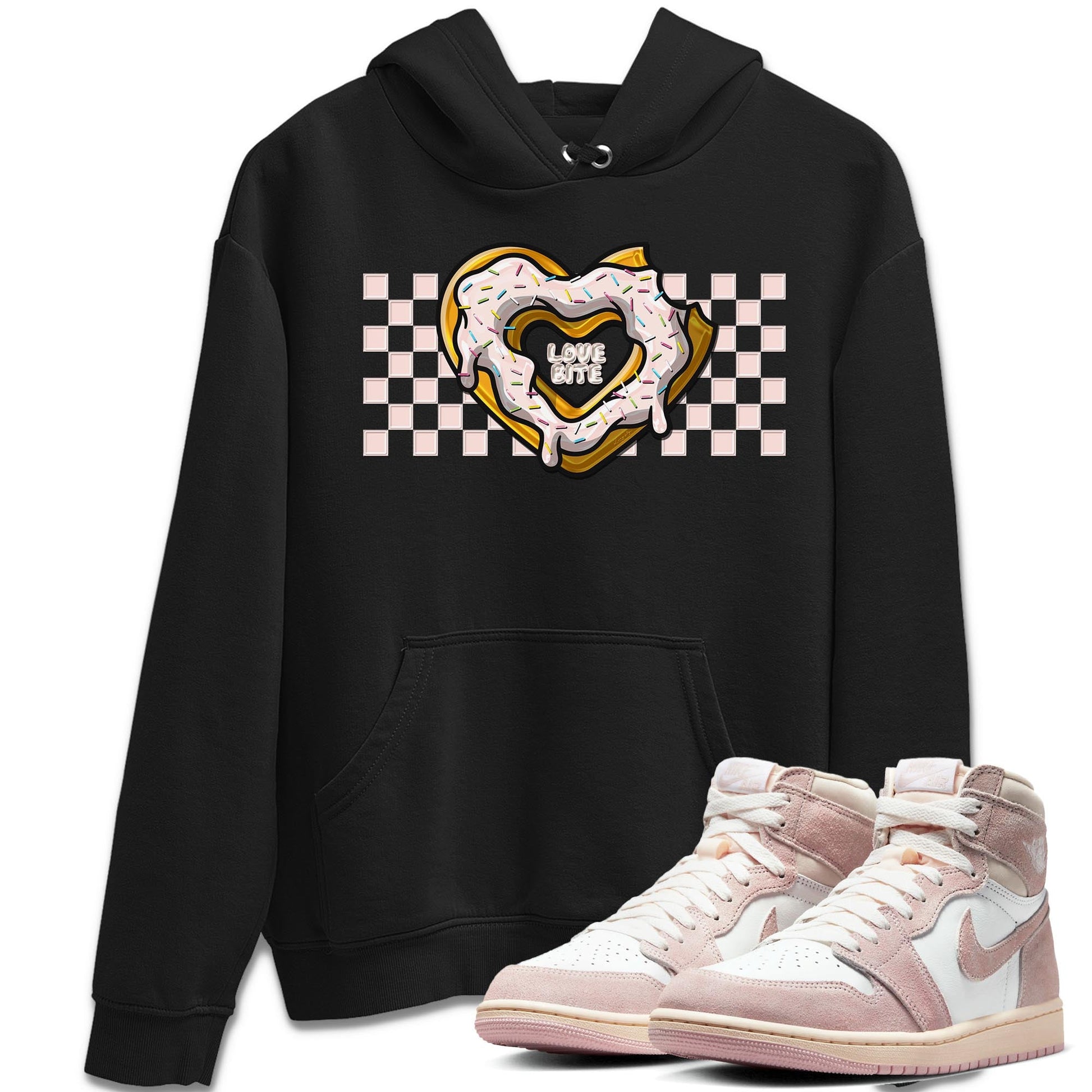Air Jordan 1 Washed Pink Sneaker Match Tees Love Bite Sneaker Tees AJ1 Washed Pink Sneaker Release Tees Unisex Shirts Black 1