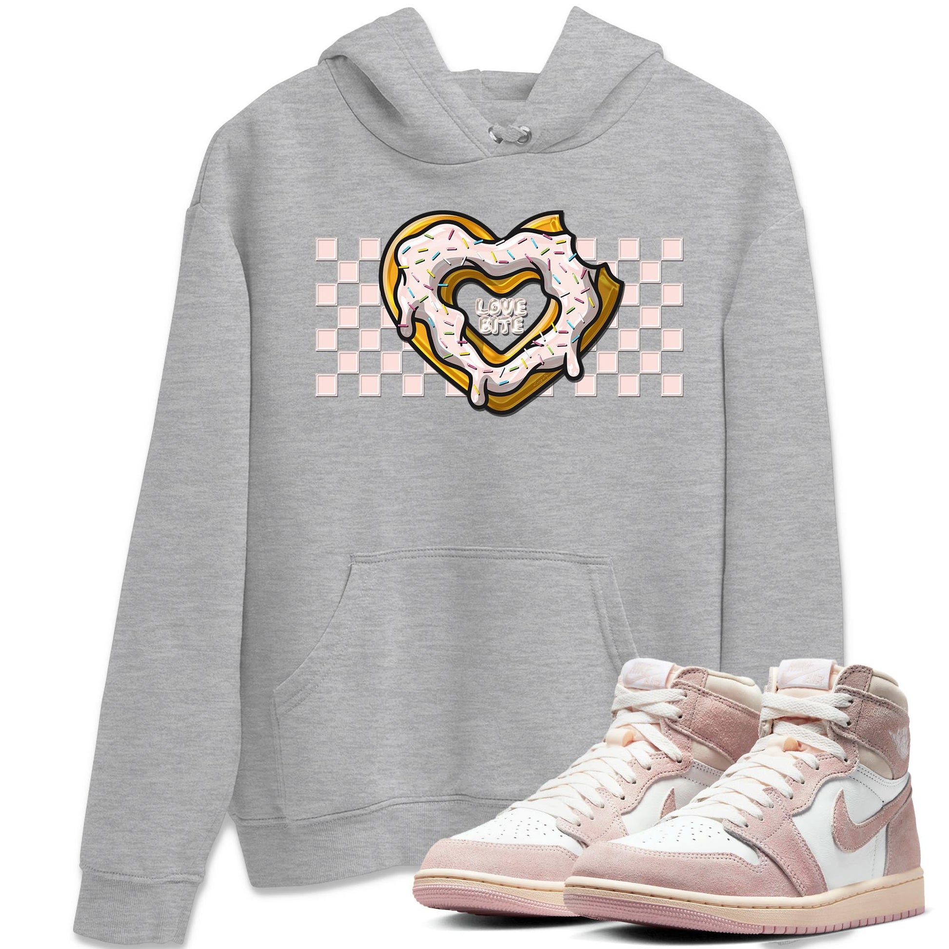 Air Jordan 1 Washed Pink Sneaker Match Tees Love Bite Sneaker Tees AJ1 Washed Pink Sneaker Release Tees Unisex Shirts Heather Grey 1
