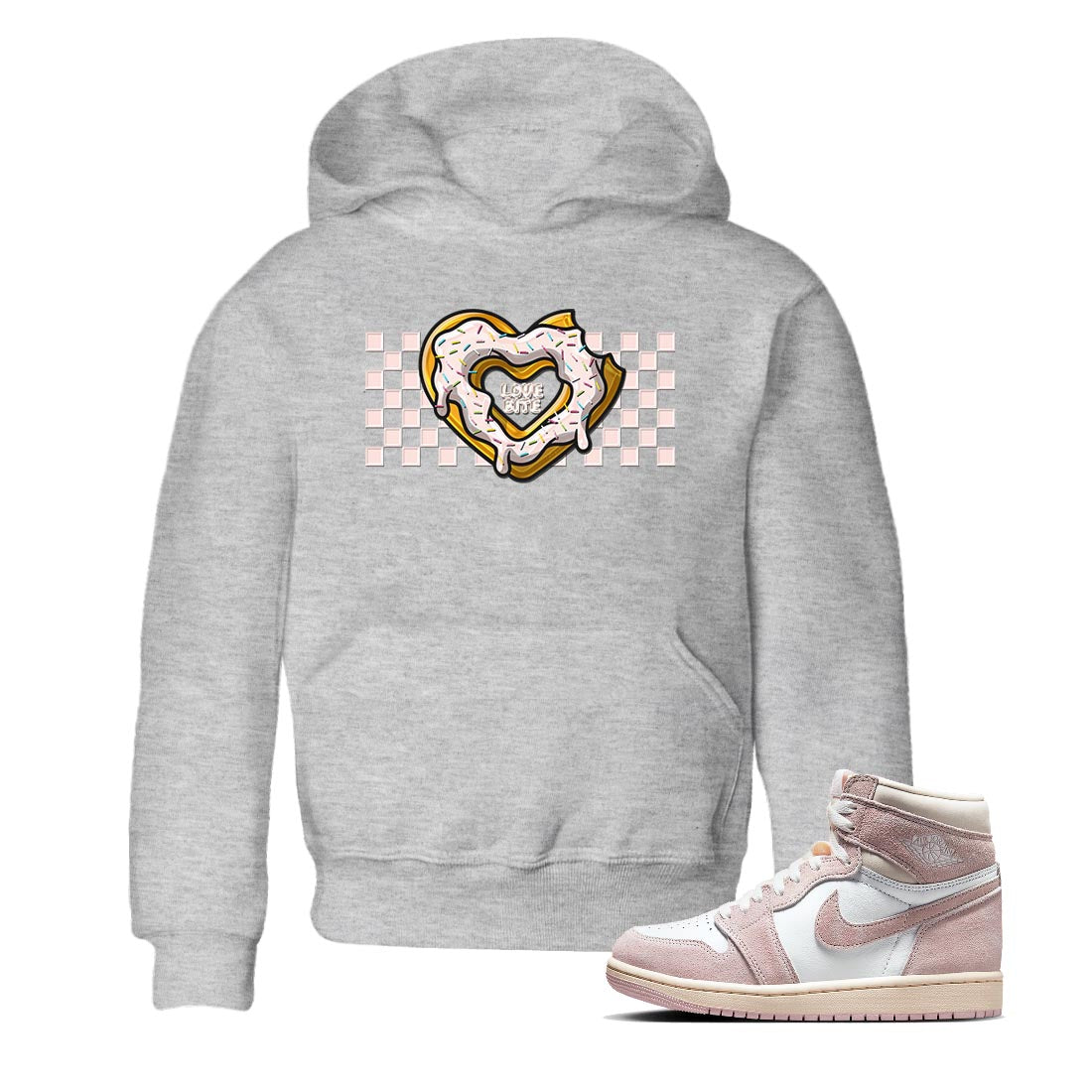 Air Jordan 1 Washed Pink Sneaker Match Tees Love Bite Sneaker Tees AJ1 Washed Pink Sneaker Release Tees Kids Shirts Heather Grey 1