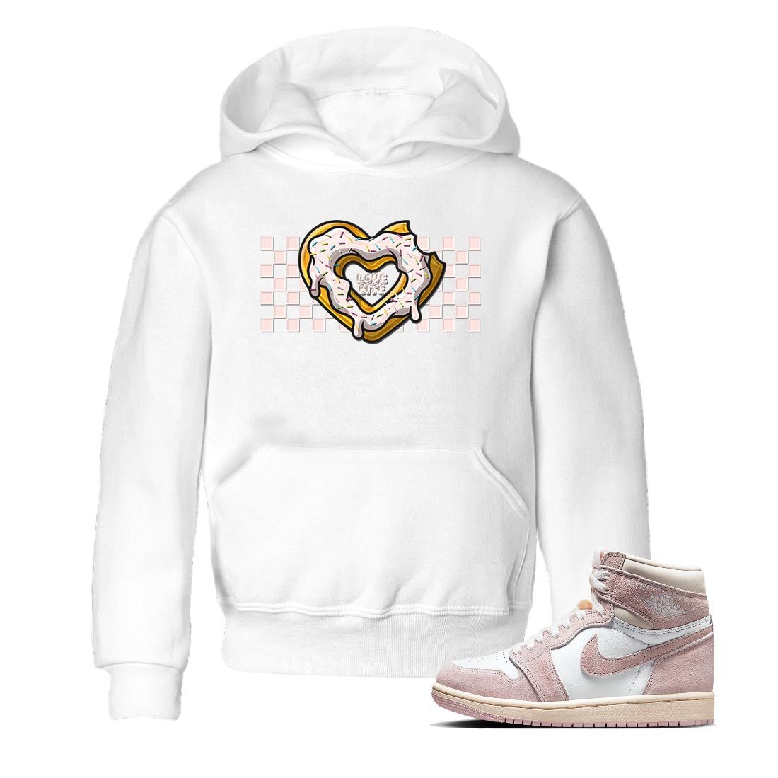 Air Jordan 1 Washed Pink Sneaker Match Tees Love Bite Sneaker Tees AJ1 Washed Pink Sneaker Release Tees Kids Shirts White 1