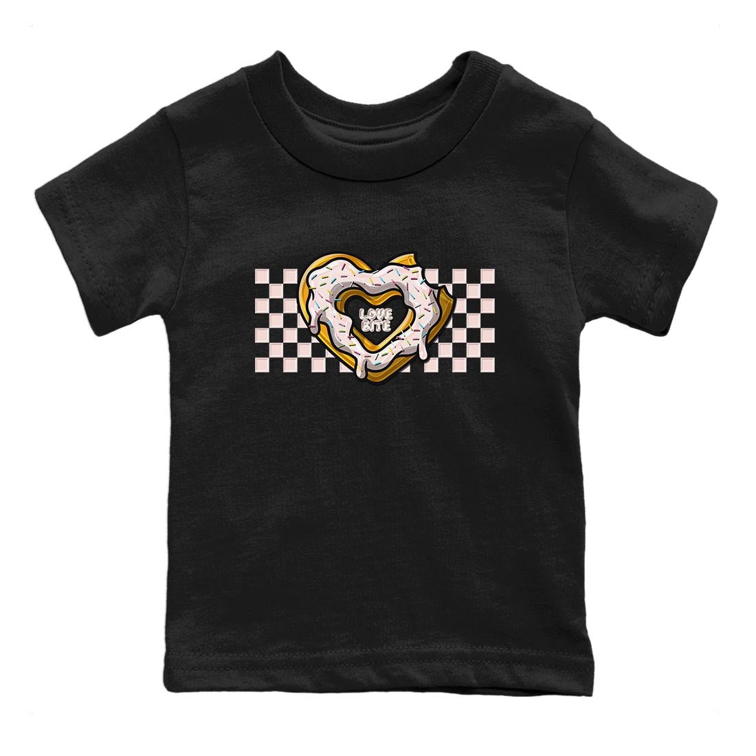 Air Jordan 1 Washed Pink Sneaker Match Tees Love Bite Sneaker Tees AJ1 Washed Pink Sneaker Release Tees Kids Shirts Black 2