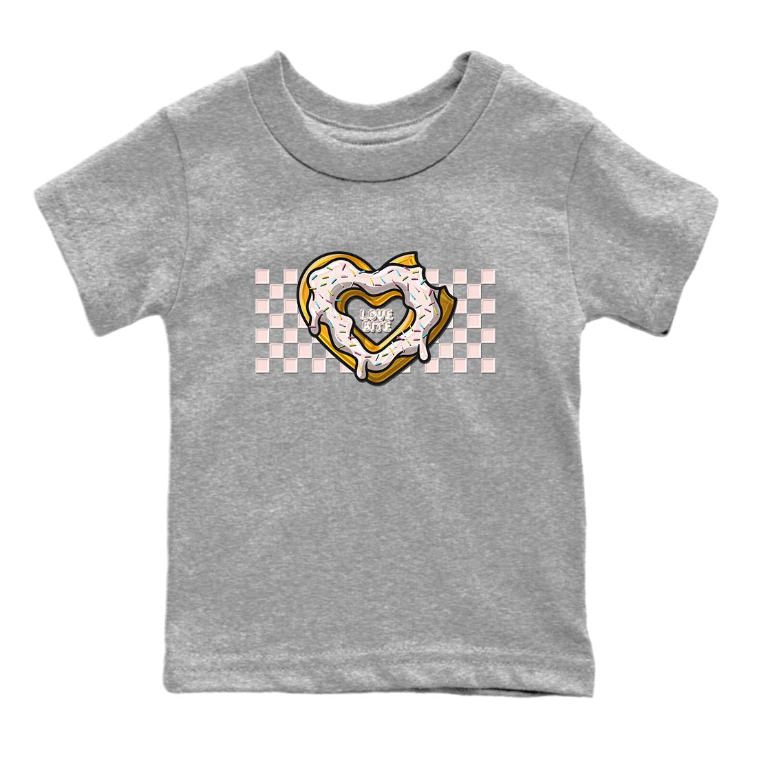 Air Jordan 1 Washed Pink Sneaker Match Tees Love Bite Sneaker Tees AJ1 Washed Pink Sneaker Release Tees Kids Shirts Heather Grey 2