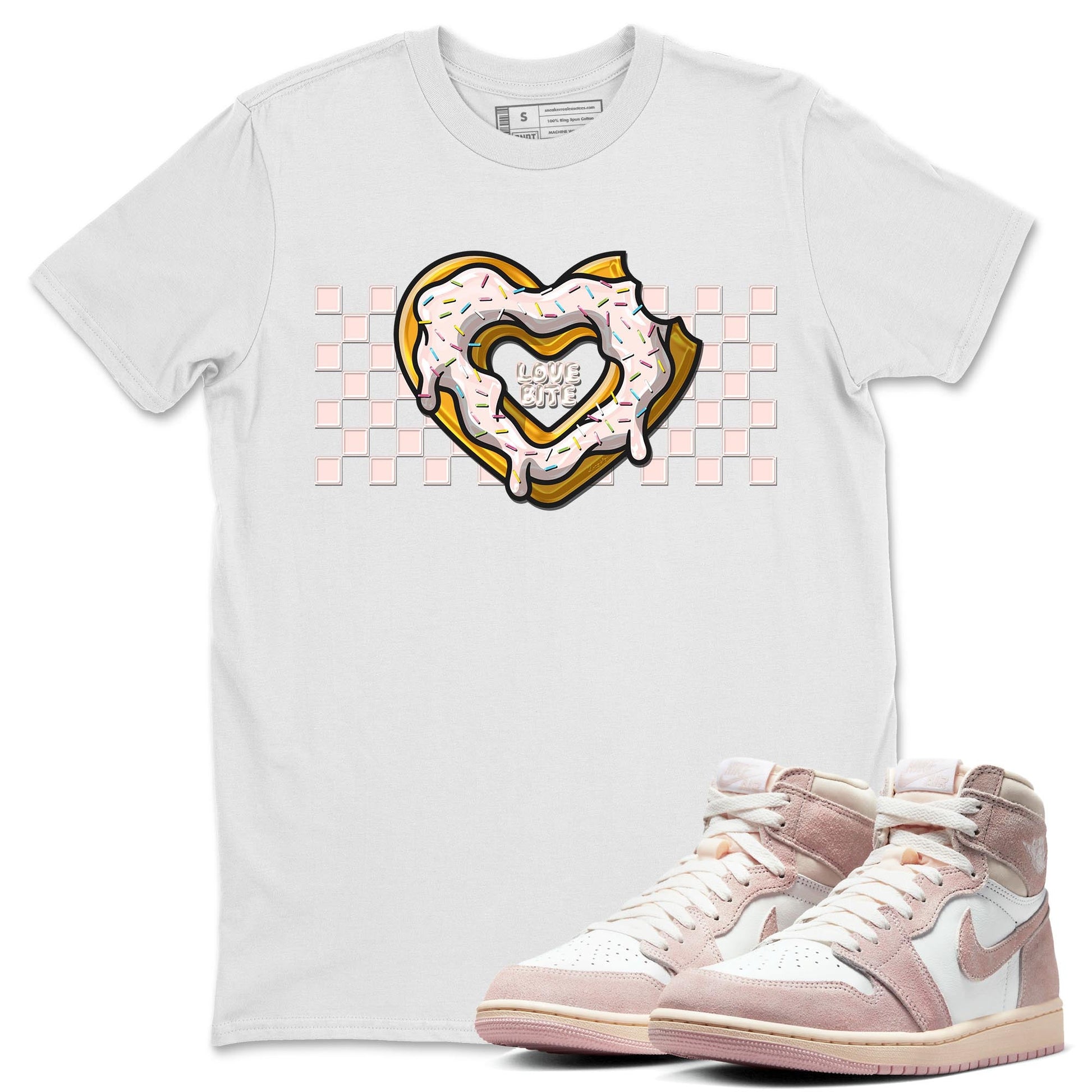 Air Jordan 1 Washed Pink Sneaker Match Tees Love Bite Sneaker Tees AJ1 Washed Pink Sneaker Release Tees Unisex Shirts White 1