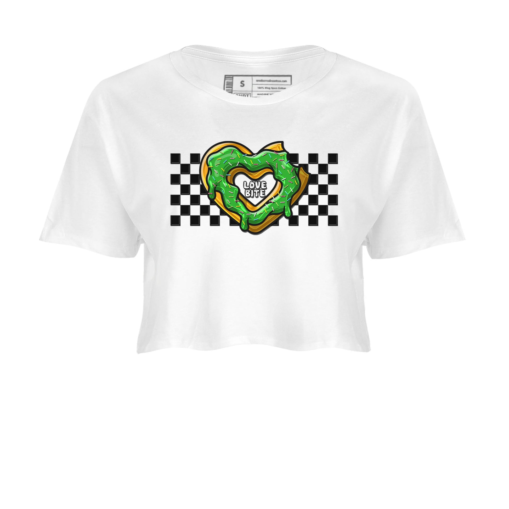 5s Lucky Green shirt to match jordans Love Bite sneaker tees Air Jordan 5 Lucky Green SNRT Sneaker Release Tees White 2 crop length shirt