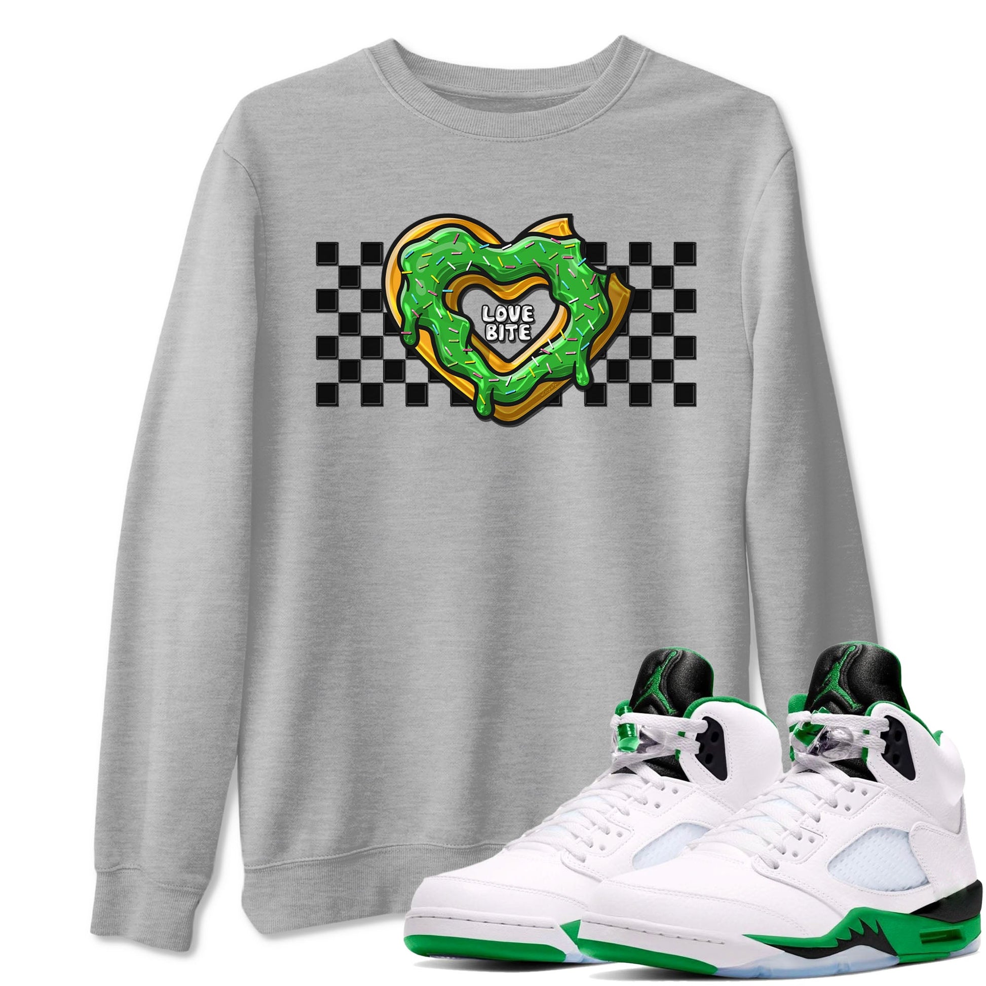 5s Lucky Green shirt to match jordans Love Bite sneaker tees Air Jordan 5 Lucky Green SNRT Sneaker Release Tees unisex cotton Heather Grey 1 crew neck shirt