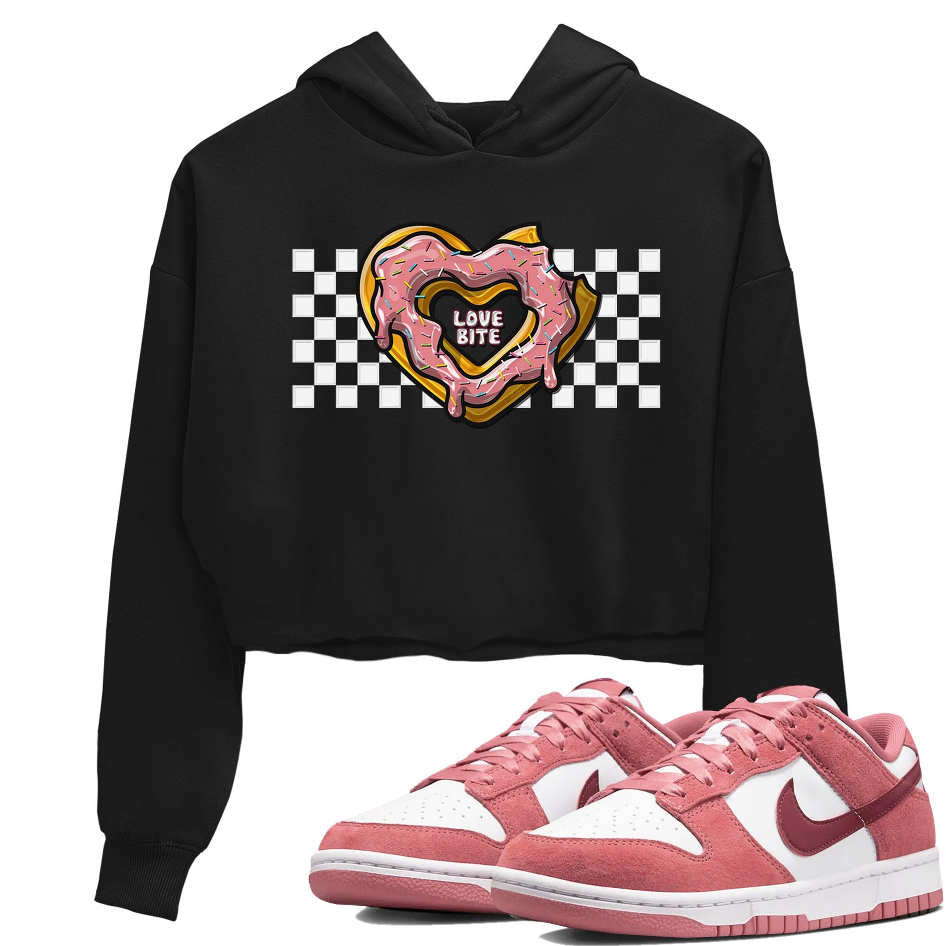 Dunk Valentine's Day shirt to match jordans Love Bite sneaker tees Dunks Valentine's Day SNRT sneaker Release Tees Black 1 crop length shirt