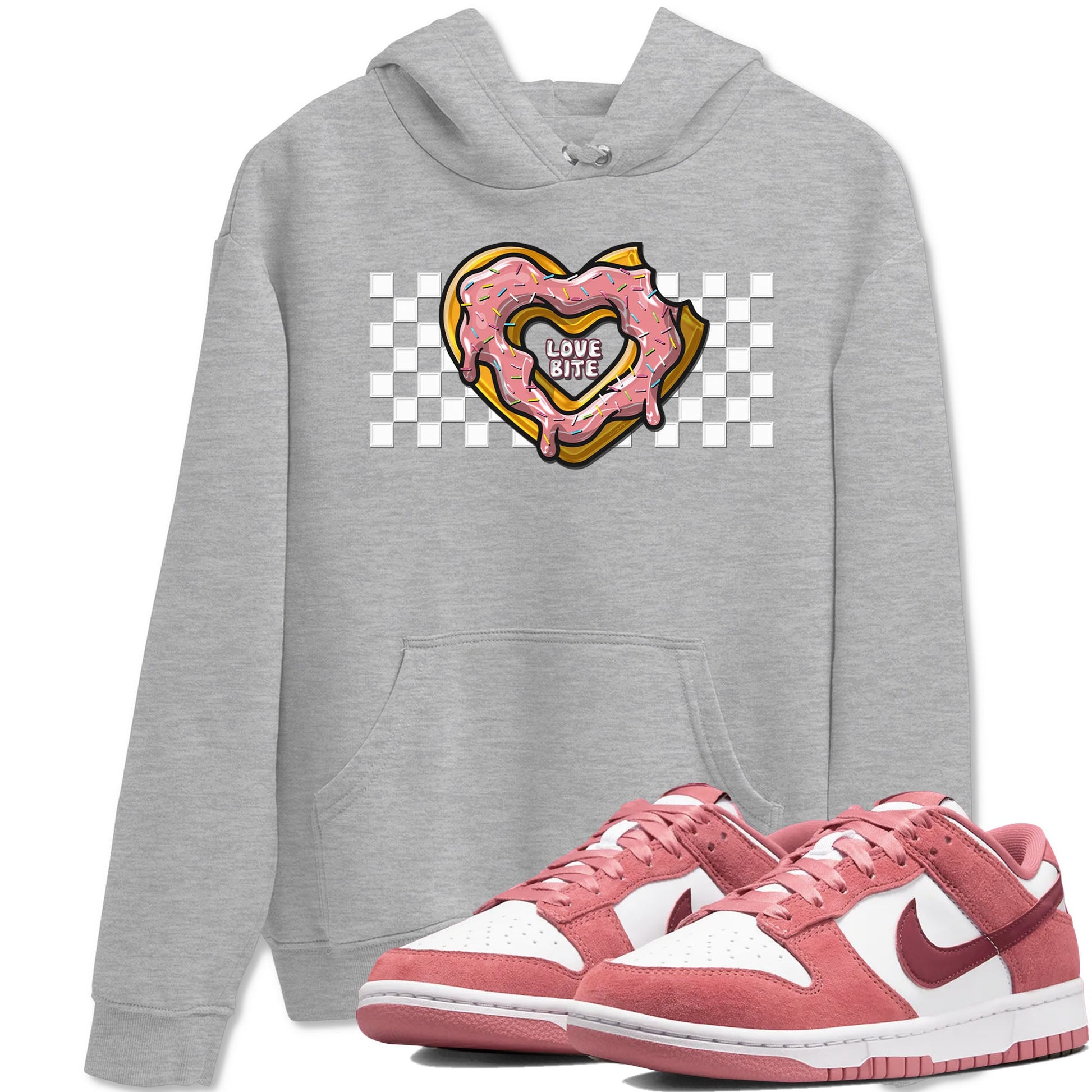 Dunk Valentine's Day shirt to match jordans Love Bite sneaker tees Dunks Valentine's Day SNRT sneaker Release Tees unisex cotton Heather Grey 1 crew neck shirt