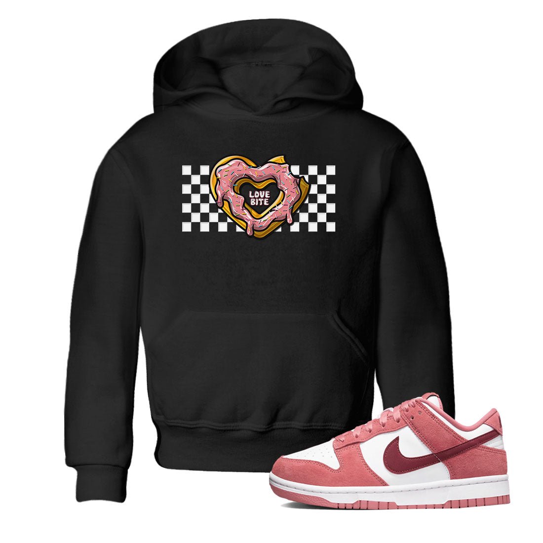 Dunk Valentine's Day shirt to match jordans Love Bite sneaker tees Dunks Valentine's Day SNRT sneaker release tees baby toddler Black 1 cotton Shirt