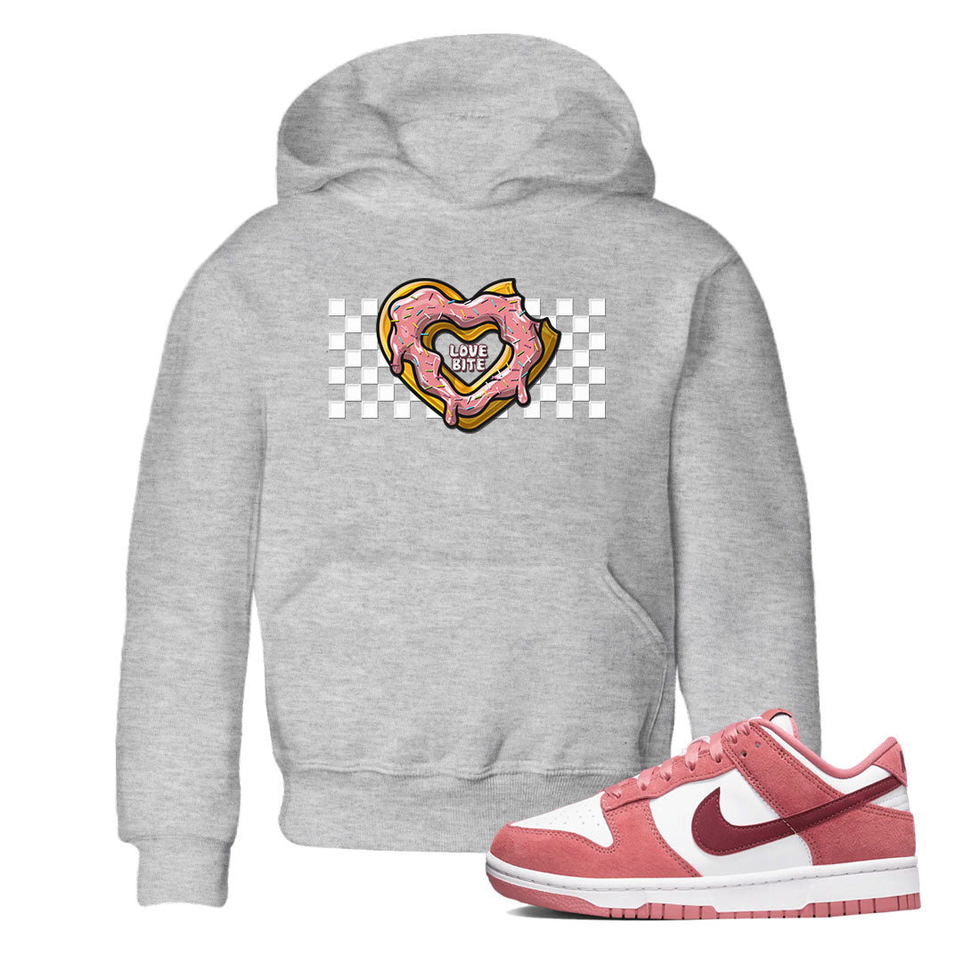 Dunk Valentine's Day shirt to match jordans Love Bite sneaker tees Dunks Valentine's Day SNRT sneaker release tees baby toddler Heather Grey 1 cotton Shirt