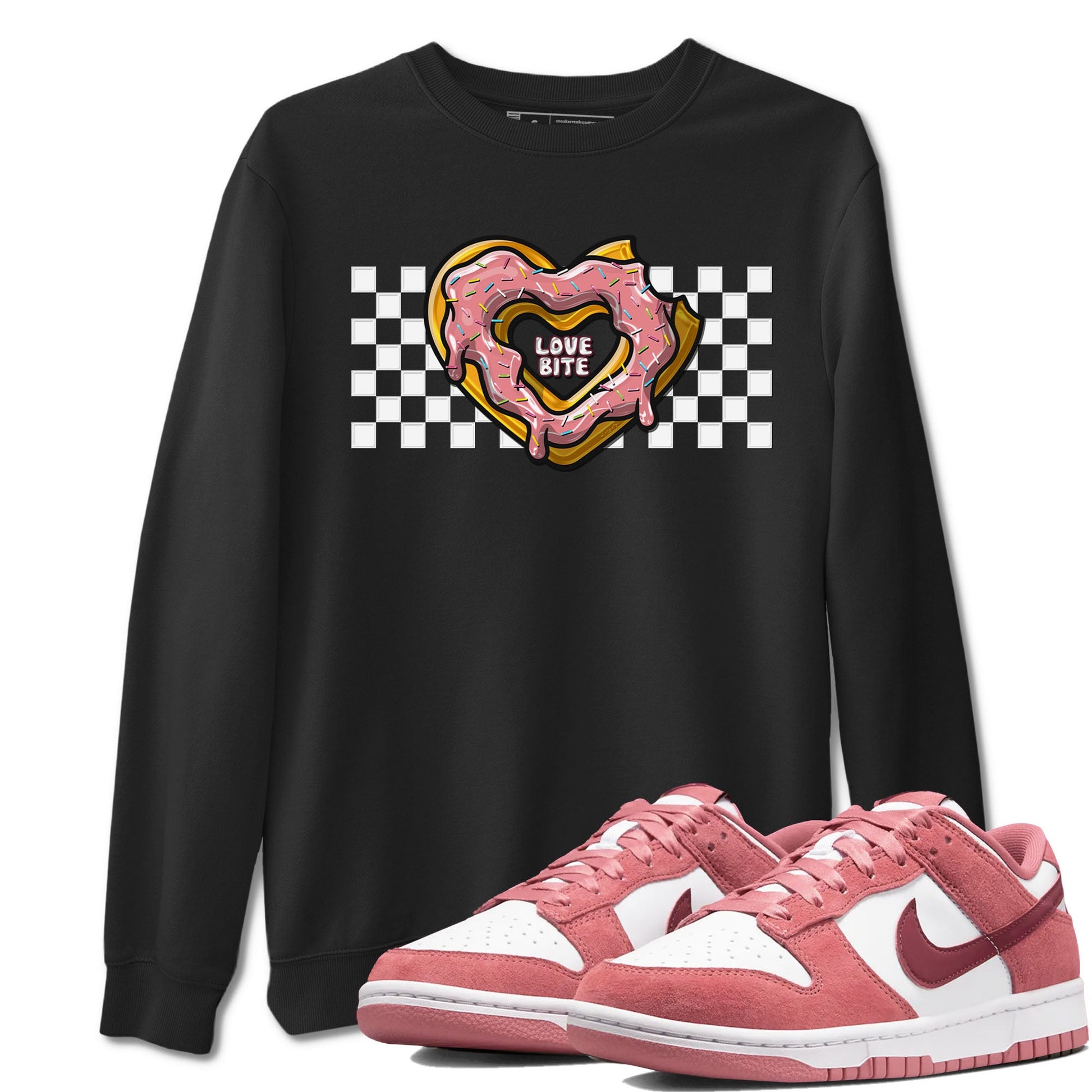 Dunk Valentine's Day shirt to match jordans Love Bite sneaker tees Dunks Valentine's Day SNRT sneaker Release Tees unisex cotton Black 1 crew neck shirt