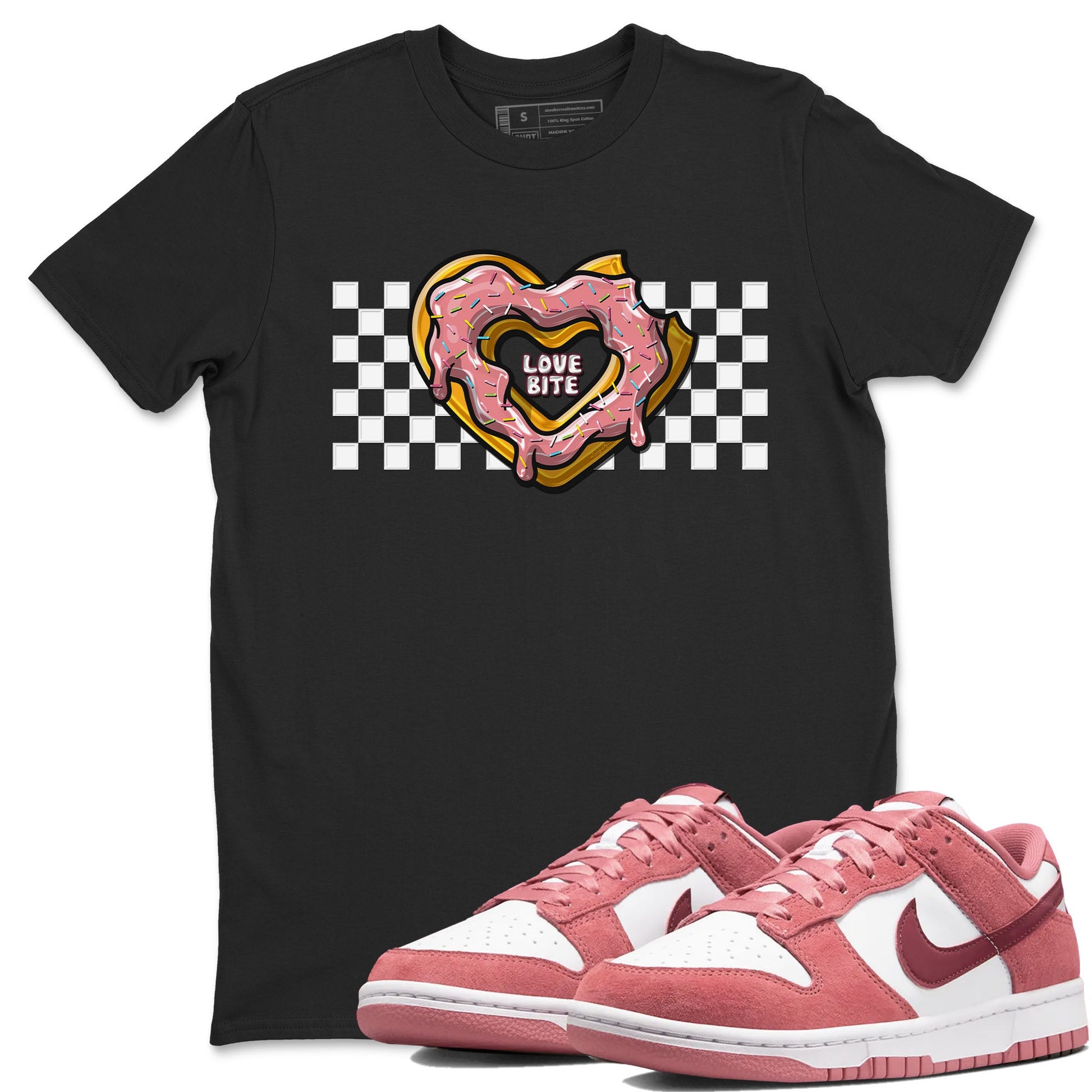 Dunk Valentine's Day shirt to match jordans Love Bite sneaker tees Dunks Valentine's Day SNRT sneaker Release Tees unisex cotton Black 1 crew neck shirt
