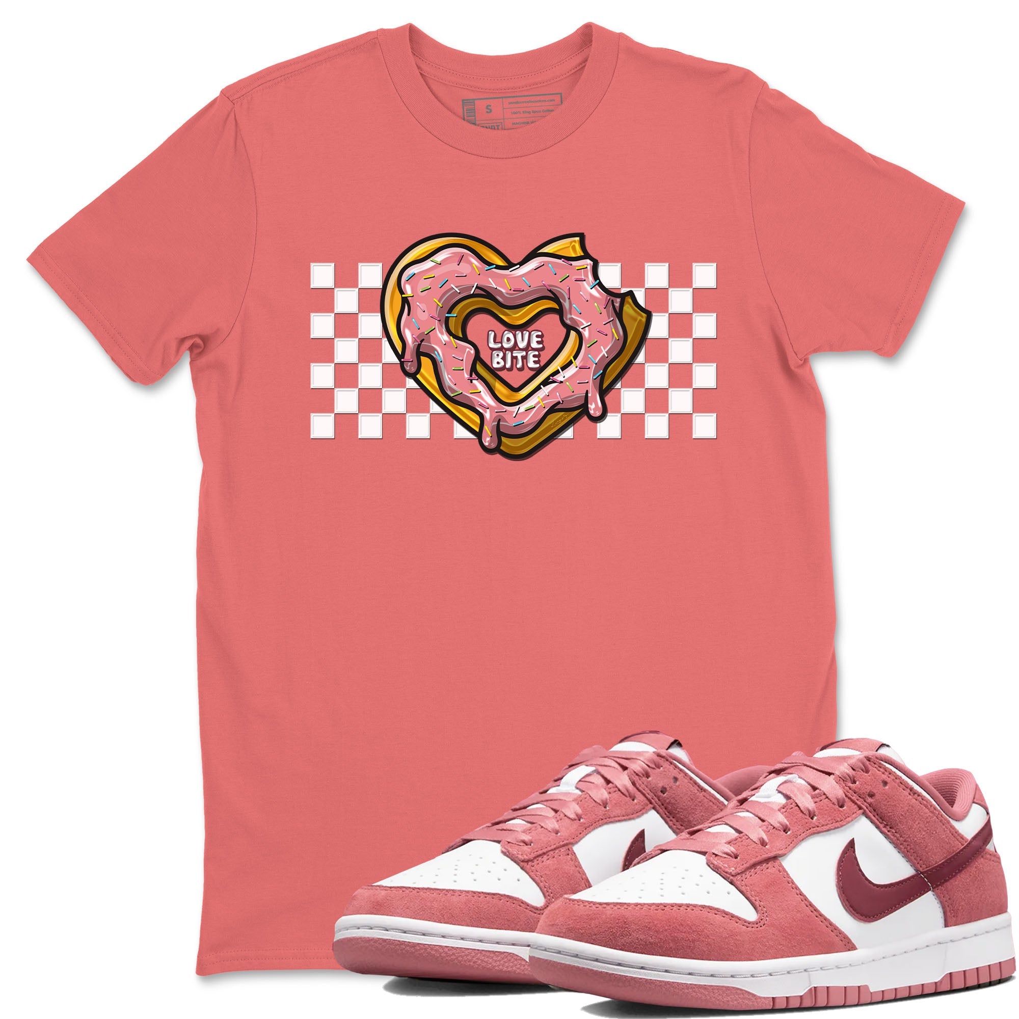 Dunk Valentine's Day shirt to match jordans Love Bite sneaker tees Dunks Valentine's Day SNRT sneaker Release Tees unisex cotton Coral 1 crew neck shirt