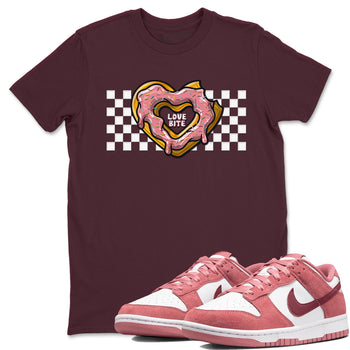 Dunk Valentine's Day shirt to match jordans Love Bite sneaker tees Dunks Valentine's Day SNRT sneaker Release Tees unisex cotton Maroon 1 crew neck shirt