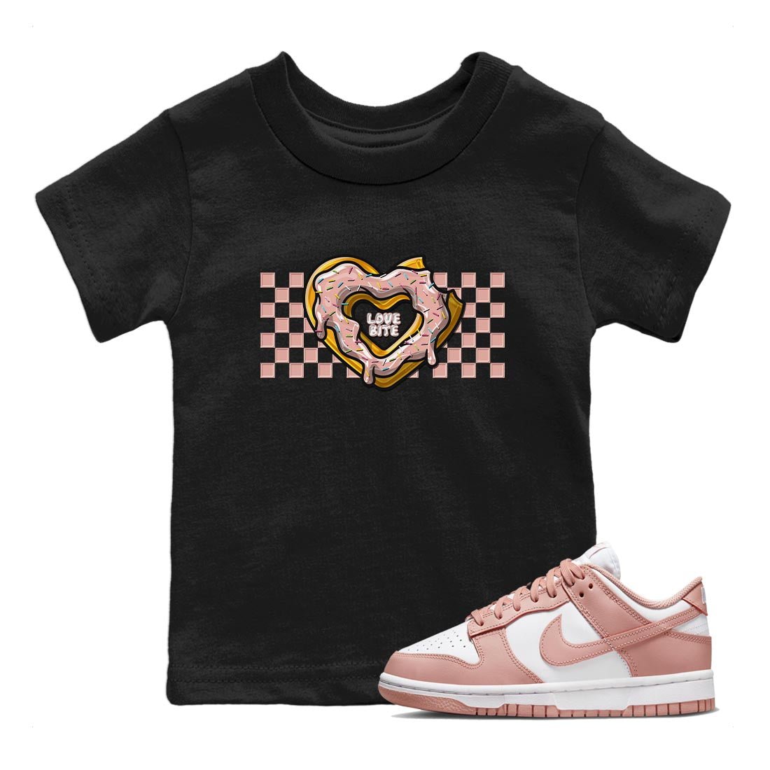 Nike Dunks Low Rose Whisper shirt to match jordans Love Bite sneaker tees Nike Dunk Rose Whisper SNRT Sneaker Release Tees Baby Toddler Black 1 T-Shirt