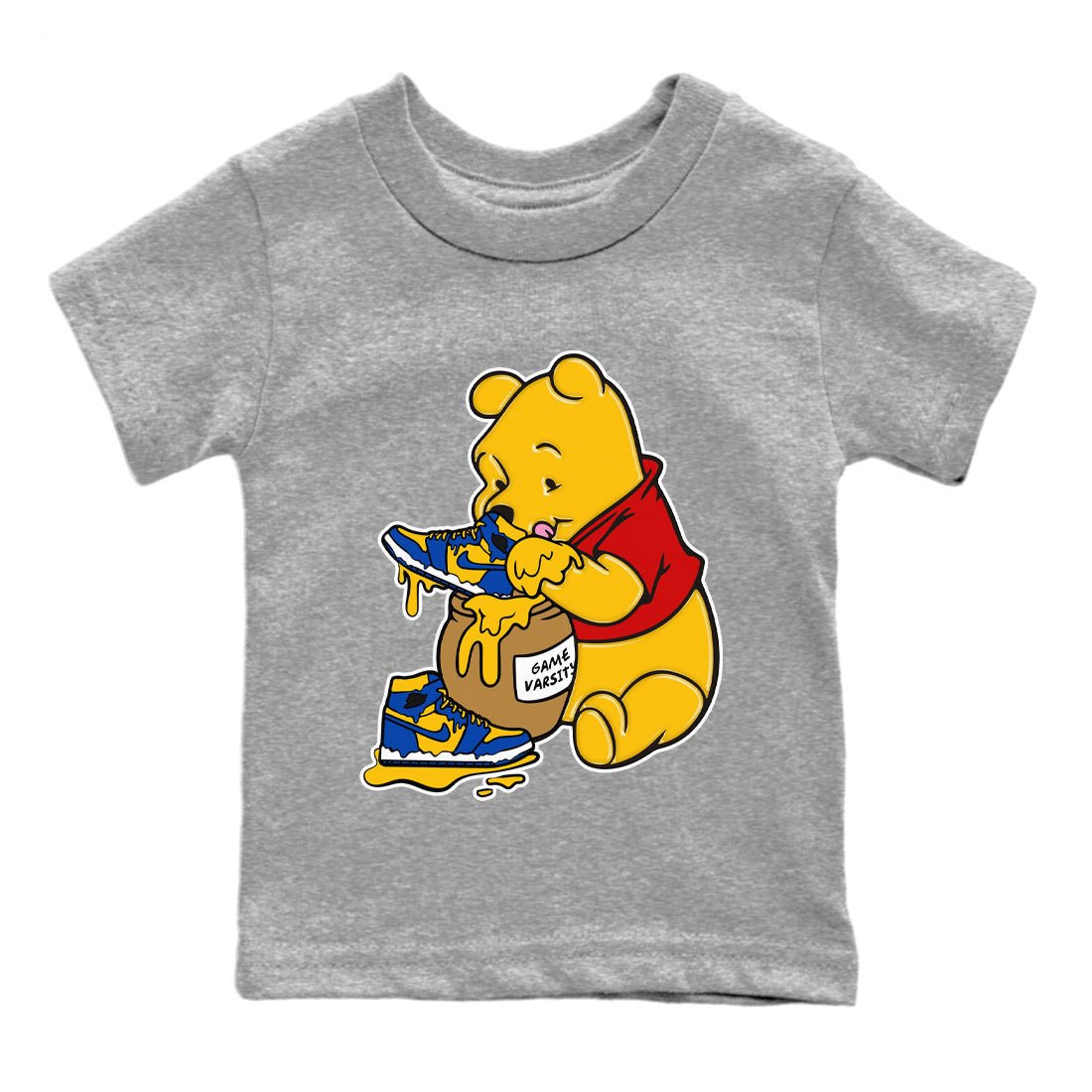 Jordan 1 Game Royal Varsity Maize Sneaker Match Tees Love Honey Sneaker Tees Jordan 1 Game Royal Varsity Maize Sneaker Release Tees Kids Shirts