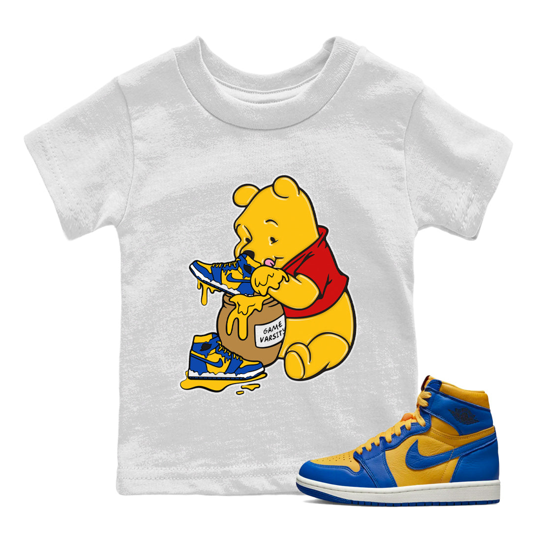 Jordan 1 Game Royal Varsity Maize | Love Honey Kids Shirts | SNRT