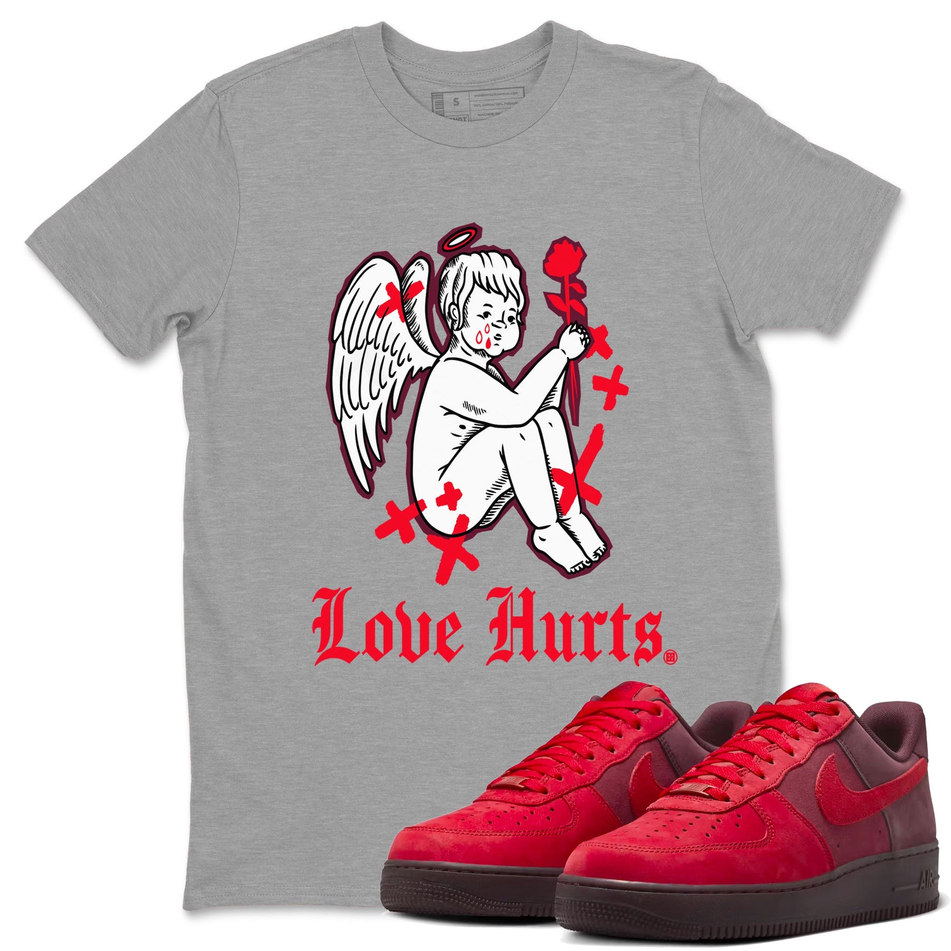 AF1 Layers Of Love Shirt To Match Jordans Love Hurts Streetwear Fashion Air Force 1 Layers Of Love Valentine's Day Design Tee SNRT Sneaker Release Tees unisex cotton Heather Grey 1 crew neck shirt
