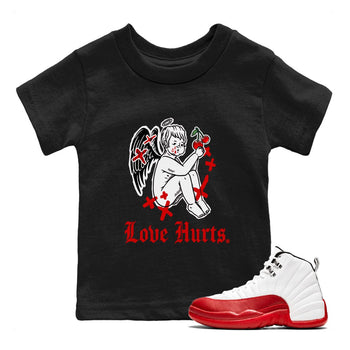 Jordan 12 Cherry shirt to match jordans Love Hurts sneaker release tees Air Jordan 12 Cherry SNRT Sneaker Tees Baby Toddler Black 1 T-Shirt
