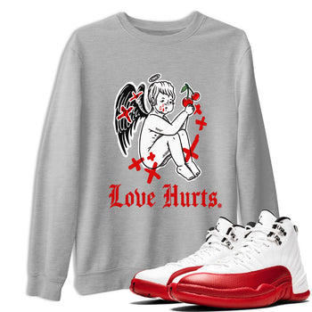 Jordan 12 Cherry shirt to match jordans Love Hurts sneaker release tees Air Jordan 12 Cherry SNRT Sneaker Tees Unisex Streetwear Clothing Heather Grey 1 T-Shirt