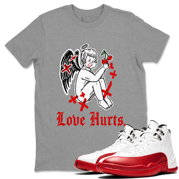 Jordan 12 Cherry shirt to match jordans Love Hurts sneaker release tees Air Jordan 12 Cherry SNRT Sneaker Tees Unisex Streetwear Clothing Heather Grey 1 T-Shirt