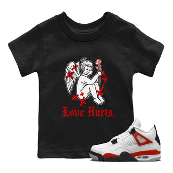 Air Jordan 4 Red Cement Sneaker Match Tees Love Hurts Sneaker Tees Jordan 4 Red Retro Cement Sneaker Release Tees Kids Shirts Black 1
