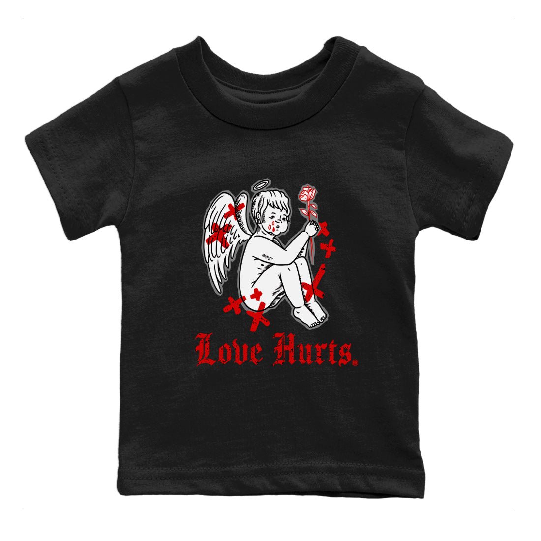 Air Jordan 4 Red Cement Sneaker Match Tees Love Hurts Sneaker Tees Jordan 4 Red Retro Cement Sneaker Release Tees Kids Shirts Black 2