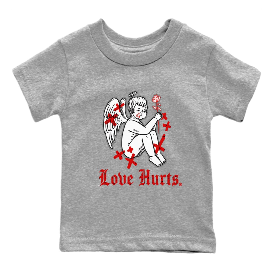 Air Jordan 4 Red Cement Sneaker Match Tees Love Hurts Sneaker Tees Jordan 4 Red Retro Cement Sneaker Release Tees Kids Shirts Heather Grey 2