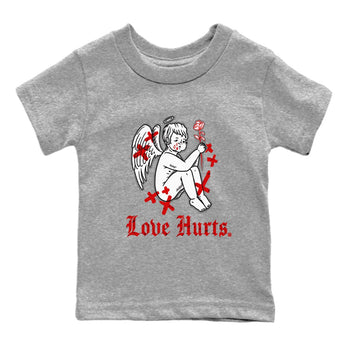 Air Jordan 4 Red Cement Sneaker Match Tees Love Hurts Sneaker Tees Jordan 4 Red Retro Cement Sneaker Release Tees Kids Shirts Heather Grey 2