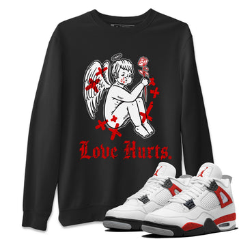 Air Jordan 4 Red Cement Sneaker Match Tees Love Hurts Sneaker Tees Jordan 4 Red Retro Cement Sneaker Release Tees Unisex Shirts Black 1