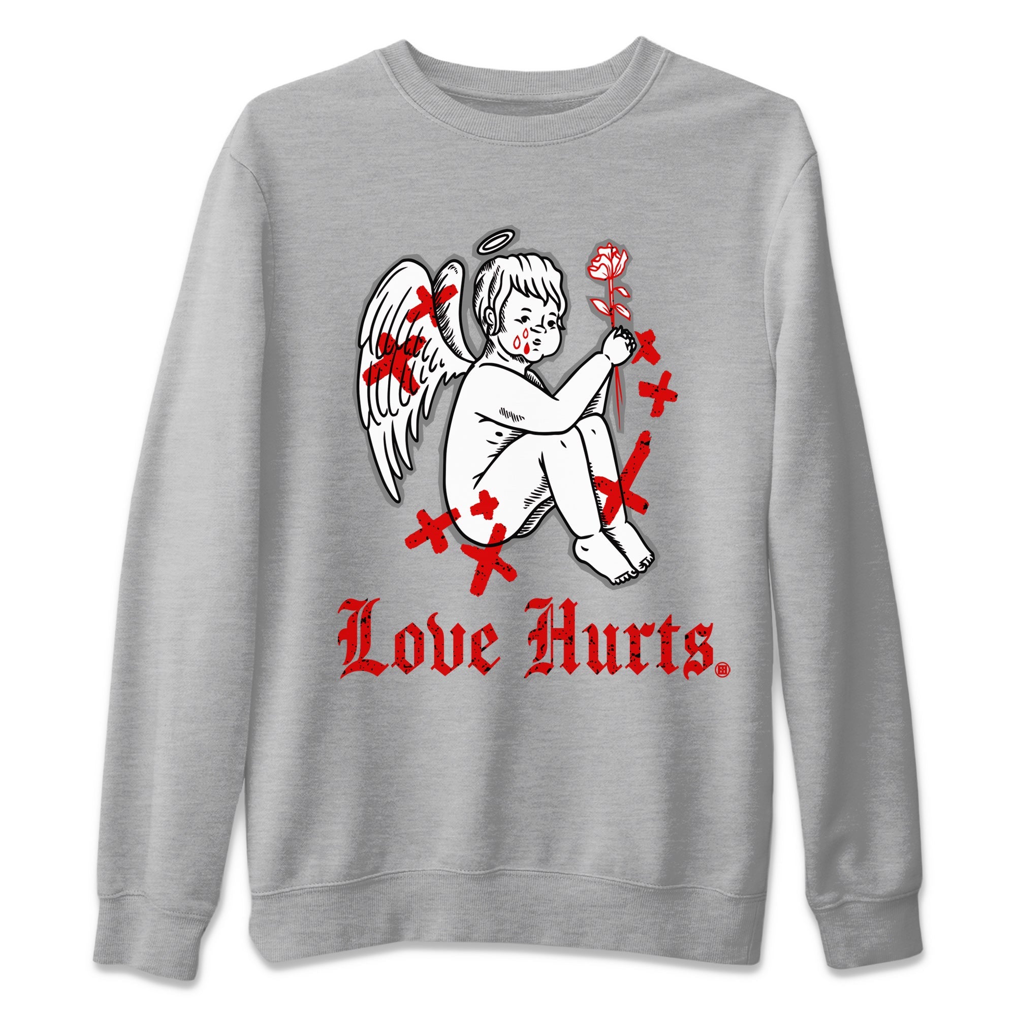 Air Jordan 4 Red Cement Sneaker Match Tees Love Hurts Sneaker Tees Jordan 4 Red Retro Cement Sneaker Release Tees Unisex Shirts Heather Grey 2