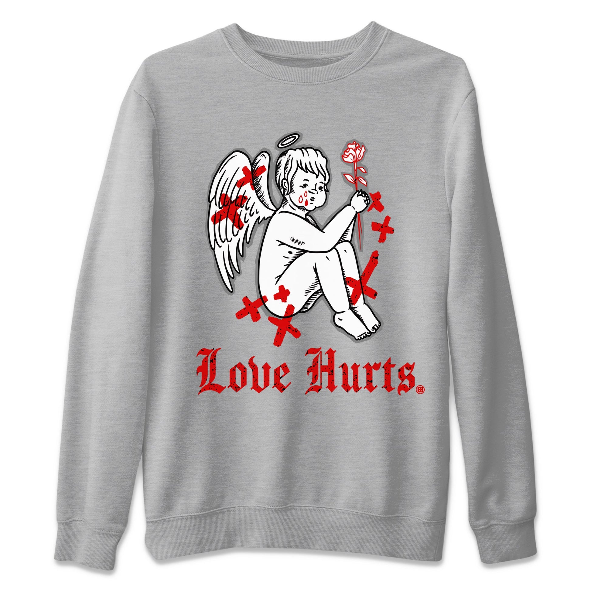 Air Jordan 4 Red Cement Sneaker Match Tees Love Hurts Sneaker Tees Jordan 4 Red Retro Cement Sneaker Release Tees Unisex Shirts Heather Grey 2