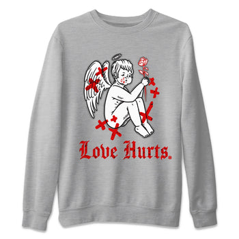 Air Jordan 4 Red Cement Sneaker Match Tees Love Hurts Sneaker Tees Jordan 4 Red Retro Cement Sneaker Release Tees Unisex Shirts Heather Grey 2