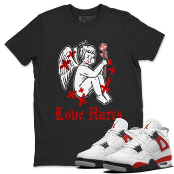 Air Jordan 4 Red Cement Sneaker Match Tees Love Hurts Sneaker Tees Jordan 4 Red Retro Cement Sneaker Release Tees Unisex Shirts Black 1